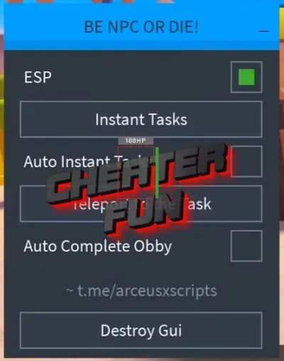 Be NPC or DIE Script - Auto Complete Obby, ESP thumbnail