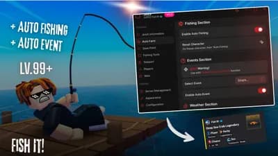 Preview of Auto Fishing , Auto Event, Godmode, Auto Weather and Webhook